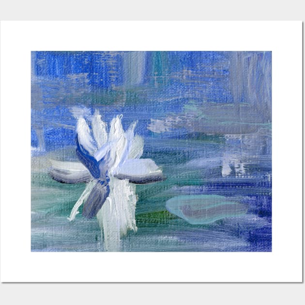 Abstract Oil Painting Waterlily White Blue Wall Art by Go Abstract Art